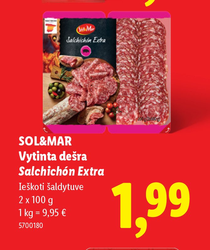 SOL&MAR Vytinta dešra Salchichón Extra, 2 x 100 g