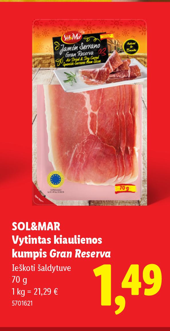 SOL&MAR Vytintas kiaulienos kumpis Gran Reserva, 70 g