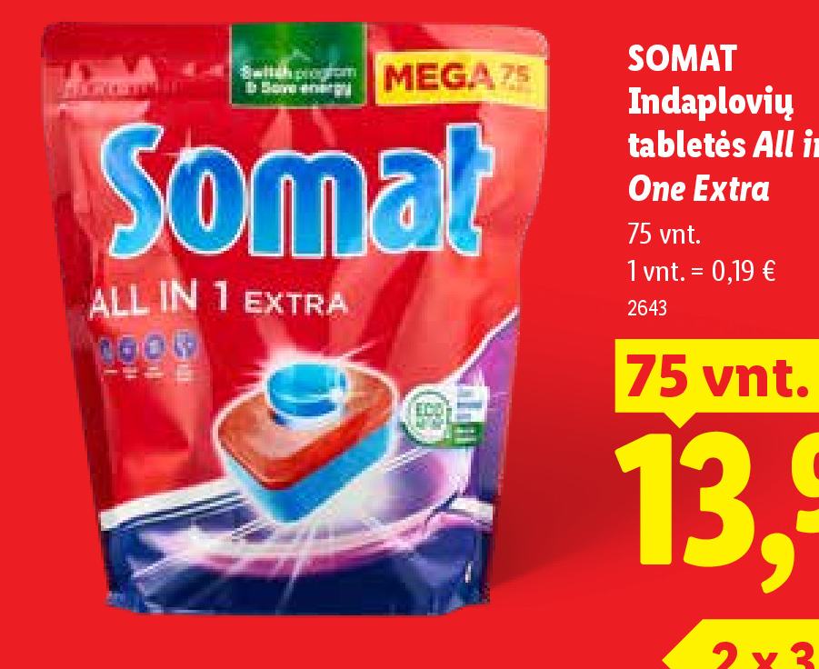 SOMAT Indaplovių tabletės All in One Extra, 75 vnt