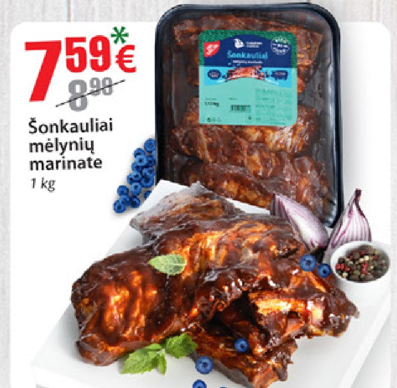 Šonkauliai mėlynių marinate, 1 kg