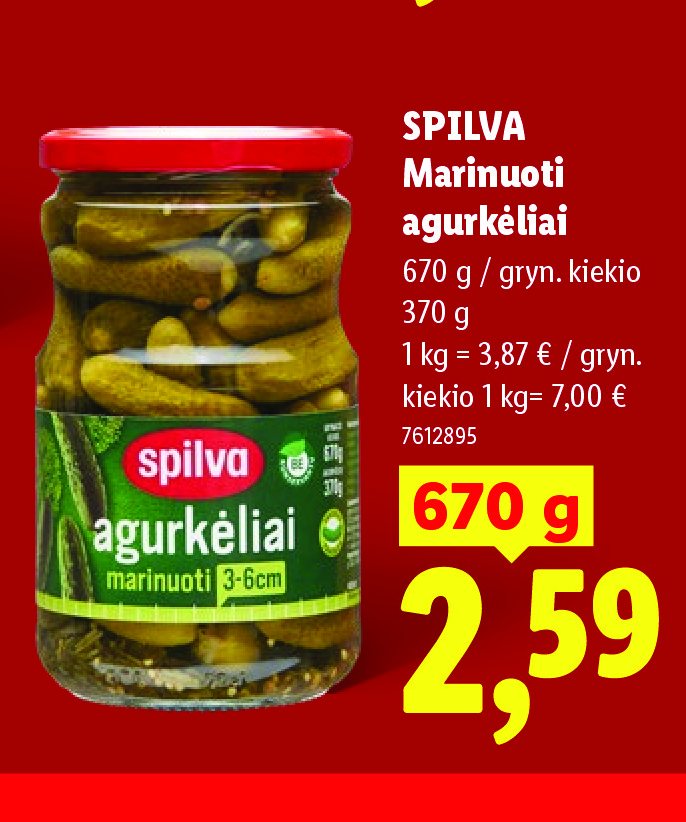 SPILVA Marinuoti agurkliai, 670 g