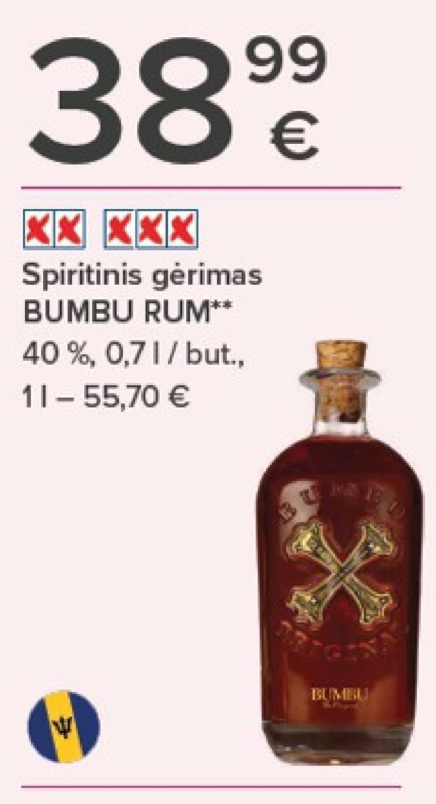 Spiritinis gėrimas BUMBU RUM, 0.7 l