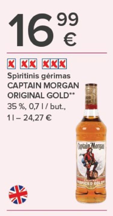 Spiritinis gėrimas CAPTAIN MORGAN ORIGINAL GOLD, 0.7 l
