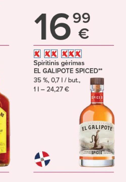 Spiritinis gėrimas EL GALIPOTE SPICED, 0.7 l