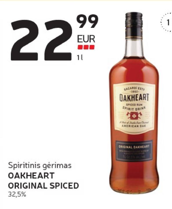 Spiritinis gėrimas OAKHEART ORIGINAL SPICED, 1 l