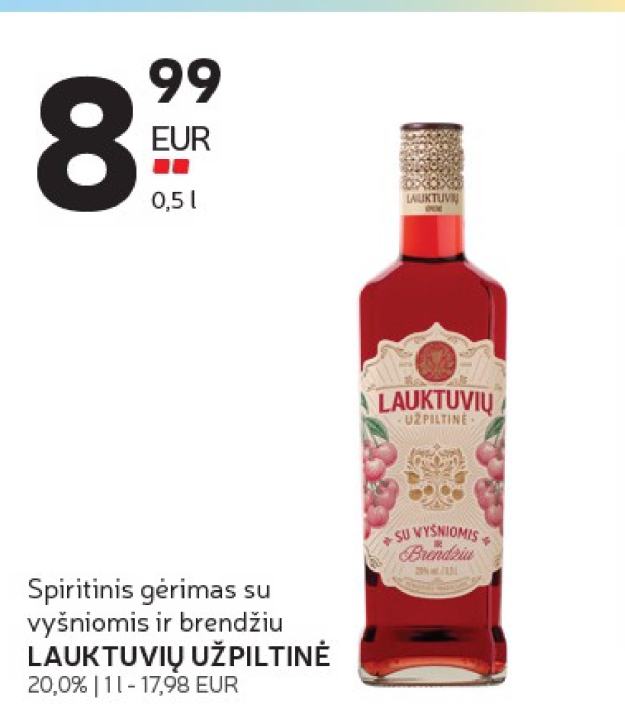Spiritinis gėrimas su vyšniomis ir brendžiu LAUKTUVIŲ UŽPILTINĖ, 0.5 l