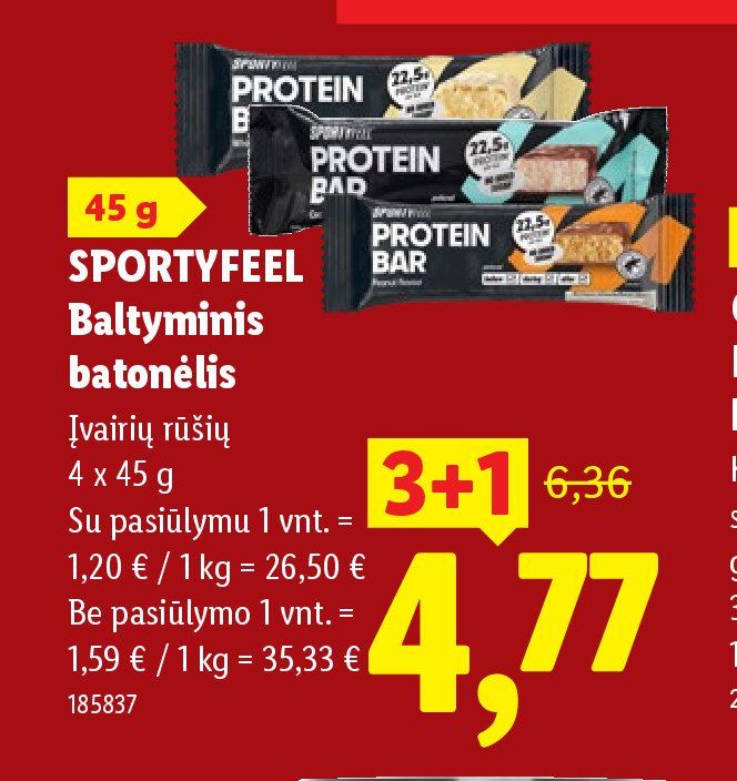 SPORTYFEEL Baltyminis batonėlis, 4 x 45 g
