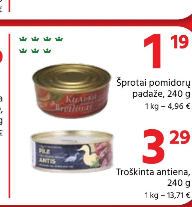 Šprotai pomidorų padaže, 240 g