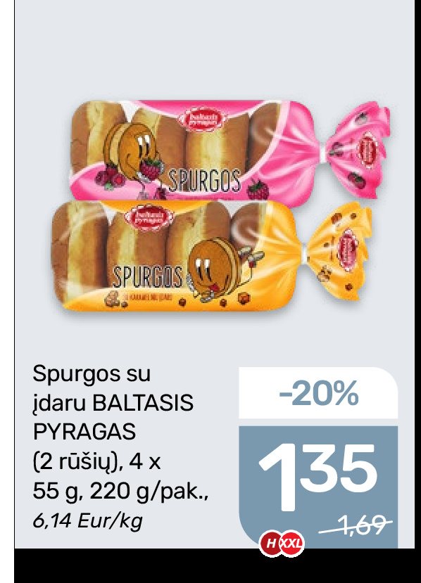 Spurgos su įdaru BALTASIS PYRAGAS, 4 x 55 g
