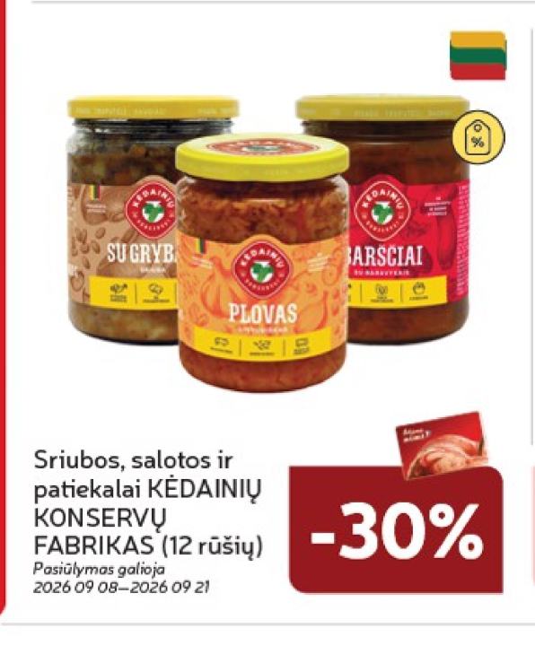 Sriubos, salotos ir patiekalai KĖDAINIŲ KONSERVŲ FABRIKAS
