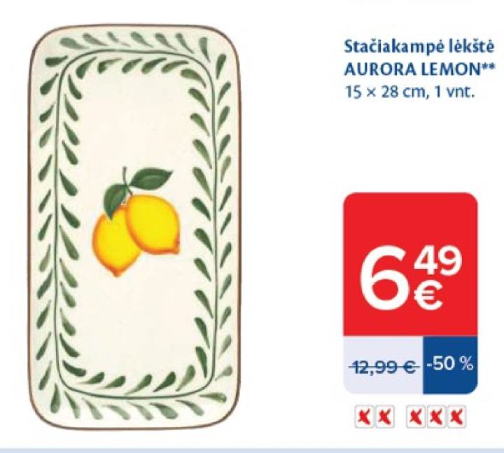 Stačiakampė lėkštė AURORA LEMON, 15 x 28 cm