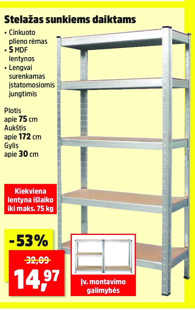 Stelažas sunkiems daiktams, 75 cm