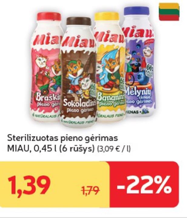 Sterilizuotas pieno gėrimas MIAU, 0.45 l