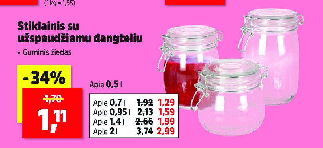 Stiklainis su užspaudžiamu dangteliu, 500 ml