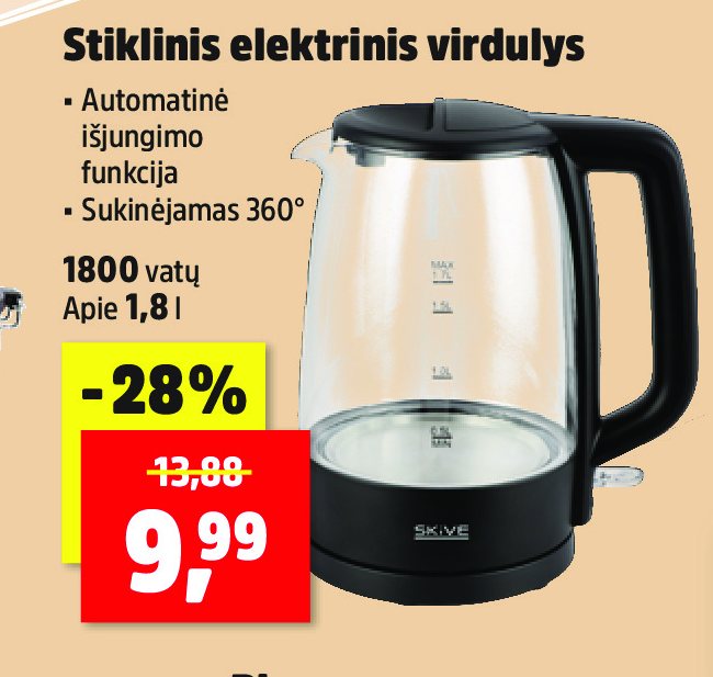 Stiklinis elektrinis virdulys, 1.8 l