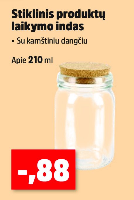 Stiklinis produktų laikymo indas, 210 ml