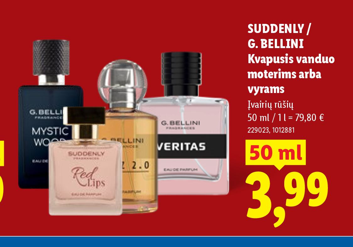 SUDDENLY / G. BELLINI Kvapusis vanduo moterims arba vyrams, 50 ml