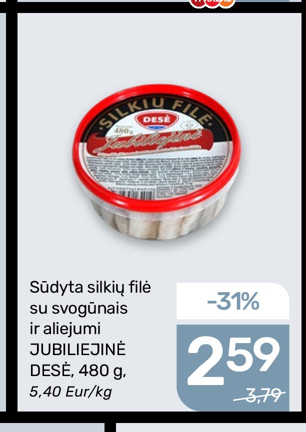 Sūdyta silkių filė su svogūnais ir aliejumi JUBILIEJINĖ DESĖ, 480 g