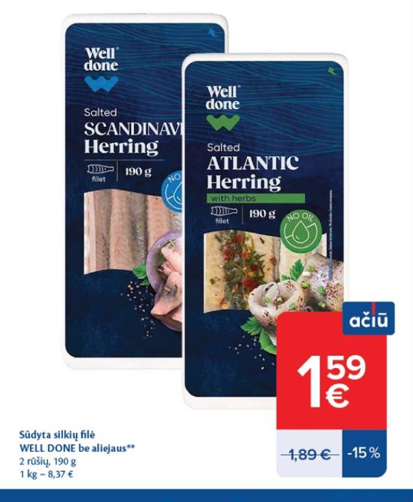 Sūdyta silkių filė WELL DONE be aliejaus, 190 g