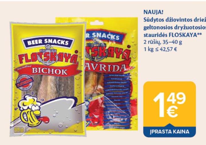 Sūdytos džiovintos driežažuvės; geltonosios dryžuotosios stauridės FLOSKAYA, 40 g