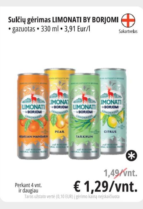 Sulčių gėrimas LIMONATI BY BORJOMI, 330 ml