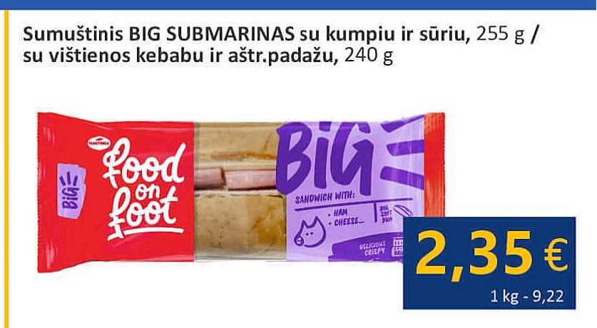 Sumuštinis BIG SUBMARINAS su kumpiu ir sūriu, 255 g