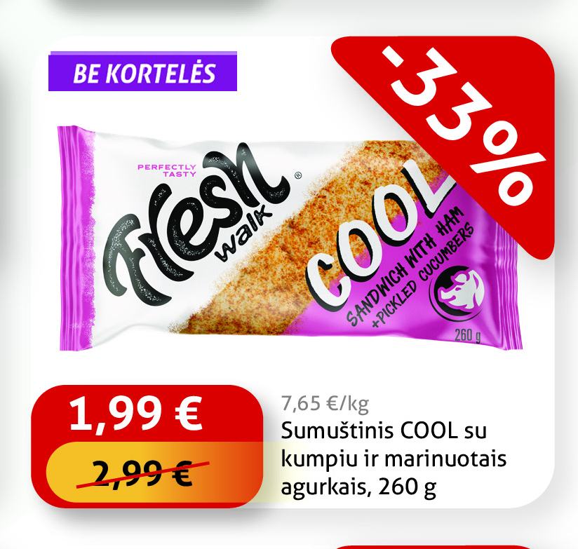 Sumuštinis COOL su kumpiu ir marinuotais agurkais, 260 g