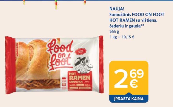 Sumuštinis FOOD ON FOOT HOT RAMEN su vištiena, čederiu ir gauda, 265 g