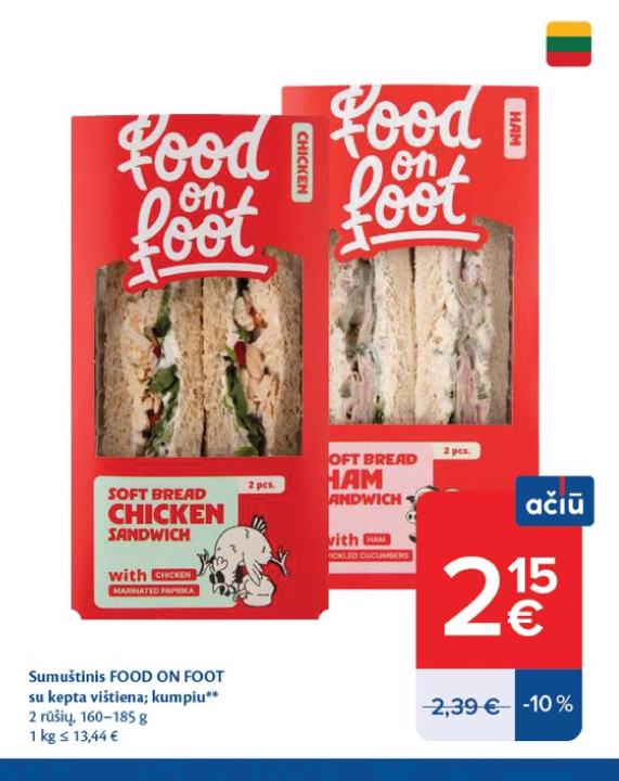 Sumuštinis FOOD ON FOOT su kepta vištiena; kumpiu, 185 g