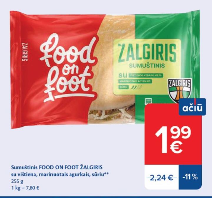 Sumuštinis FOOD ON FOOT ŽALGIRIS su vištiena, marinuotais agurkais, sūriu, 255 g