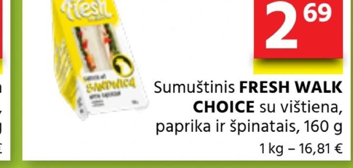 Sumuštinis FRESH WALK CHOICE su vištiena, 160 g