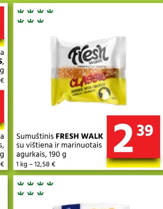 Sumuštinis FRESH WALK su vištiena ir marinuotais agurkais, 190 g