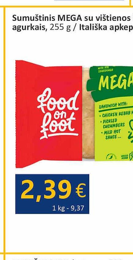 Sumuštinis MEGA su vištienos kebabu ir marinuotais agurkais, 255 g