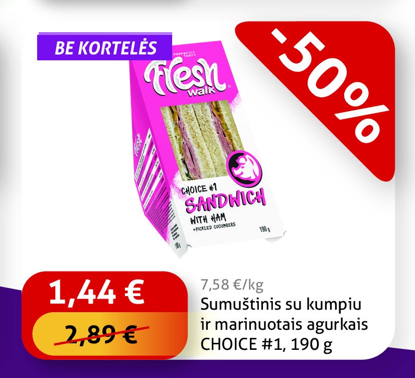 Sumuštinis su kumpiu ir marinuotais agurkais CHOICE #1, 190 g