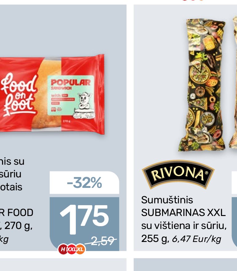 Sumuštinis su kumpiu, sūriu ir marinuotais agurkais POPULAR FOOD ON FOOT, 270 g