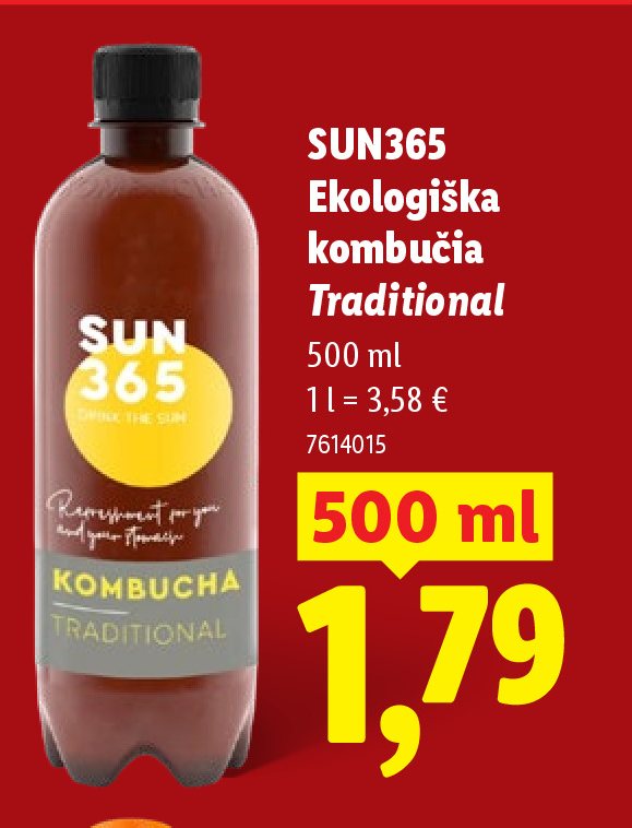 SUN365 Ekologiška kombučia Traditional, 500 ml