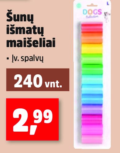 Šunų išmatų maišeliai, 240 vnt