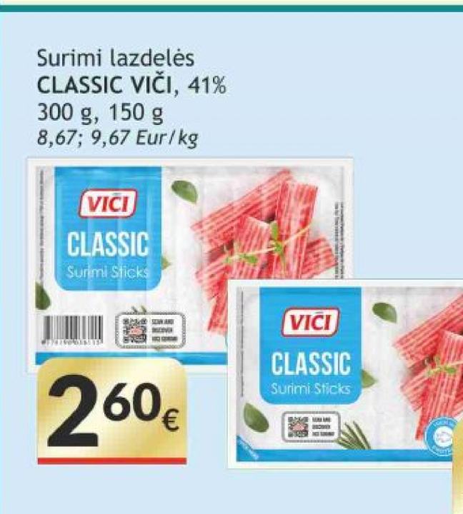 Surimi lazdelės CLASSIC VIČI, 300 g