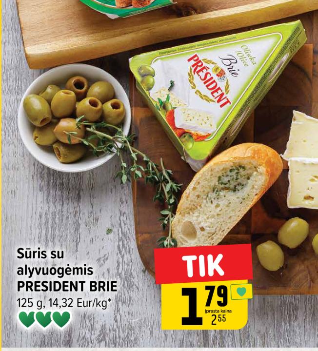 Sūris su alyvuogėmis PRESIDENT BRIE, 125 g