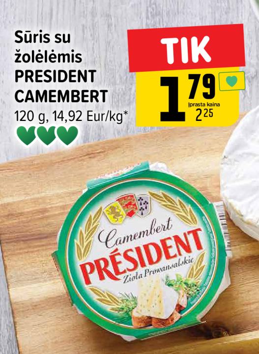 Sūris su žolėlėmis PRESIDENT CAMEMBERT, 120 g