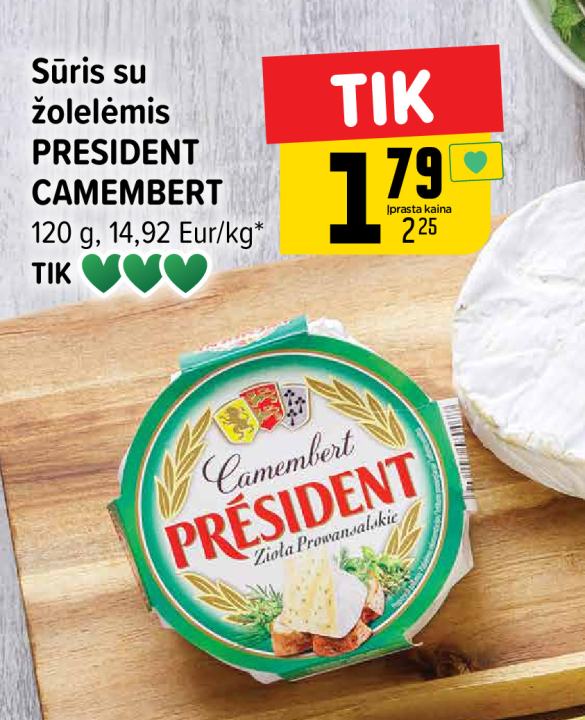 Sūris su žolelėmis PRESIDENT CAMEMBERT, 120 g