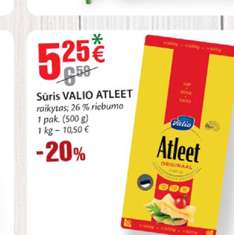 Sūris VALIO ATLEET, 500 g