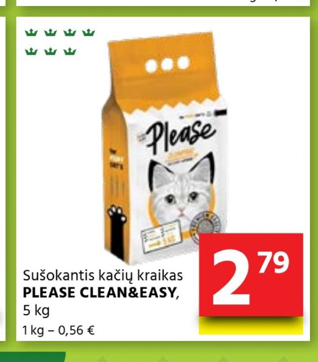 Sušokantis kačių kraikas PLEASE CLEAN&EASY, 5 kg
