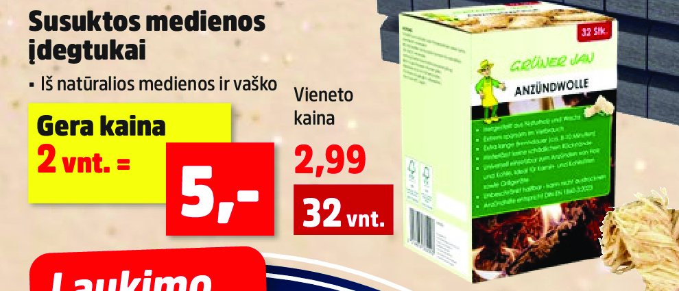 Susuktos medienos įdegtukai, 32 vnt
