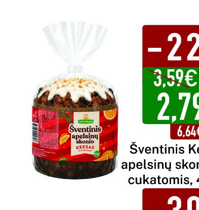 Šventinis Keksas apelsinų skonio su cukatomis, 420 g