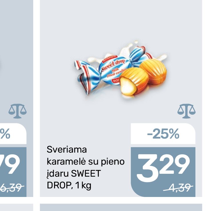 Sveriama karamelė su pieno įdaru SWEET DROP, 1 kg