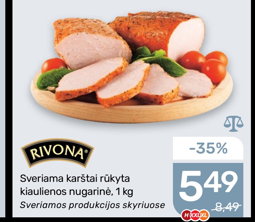 Sveriama karštai rūkyta kiaulienos nugarinė RIVONA, 1 kg