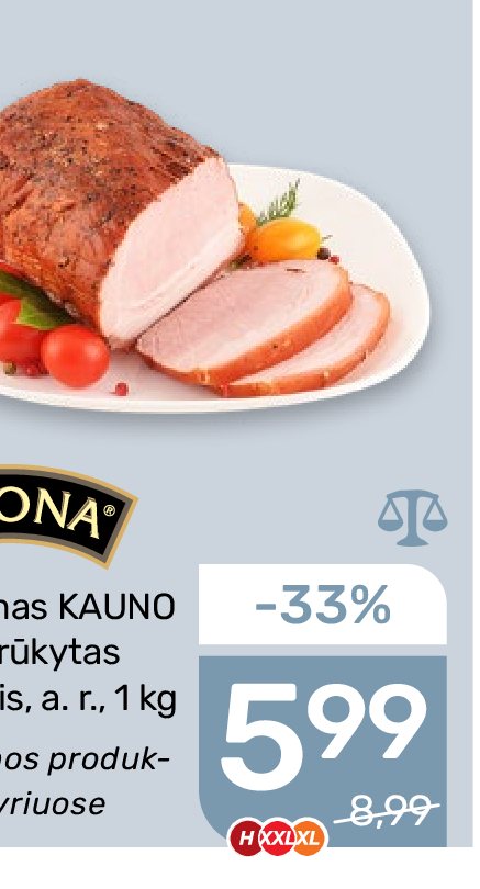 Sveriamas karštai rūkytas KAUNO kumpelis, a. r., 1 kg