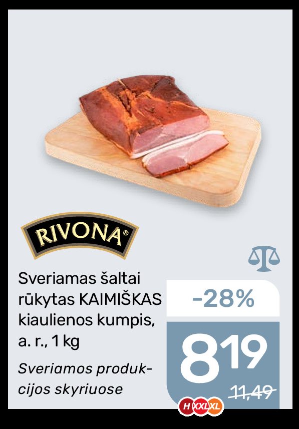 Sveriamas šaltai rūkytas KAIMIŠKAS kiaulienos kumpis, 1 kg