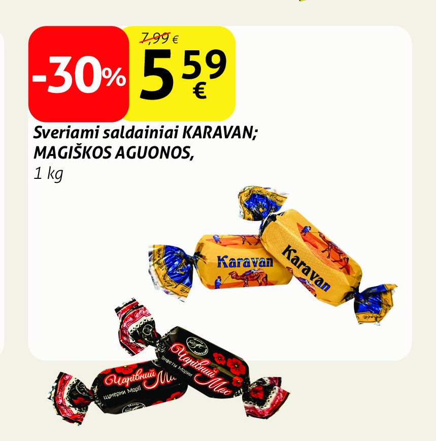 Sveriami saldainiai KARAVAN; MAGIŠKOS AGUONOS, 1 kg